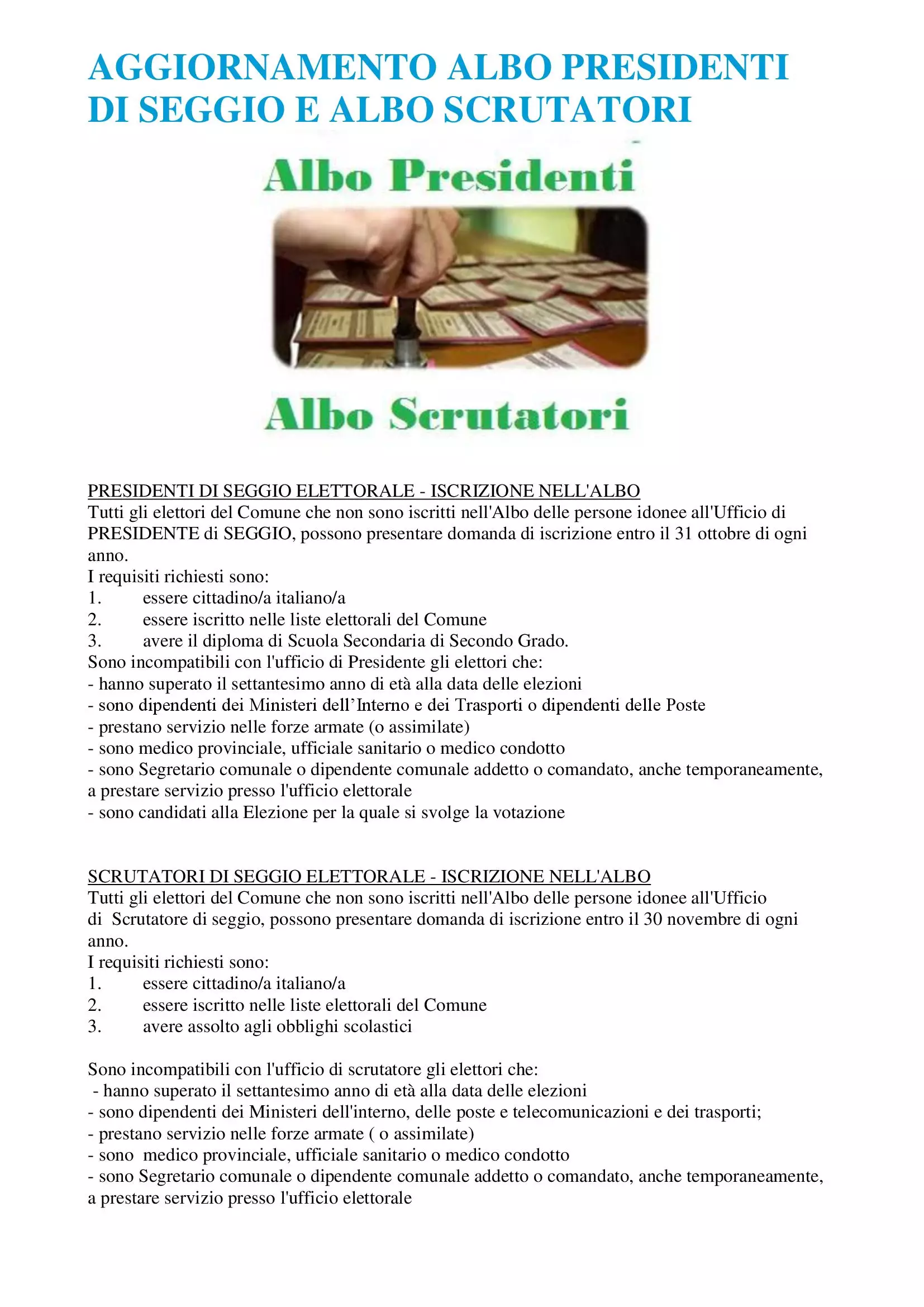 Albo scrutatori e presidenti di seggio