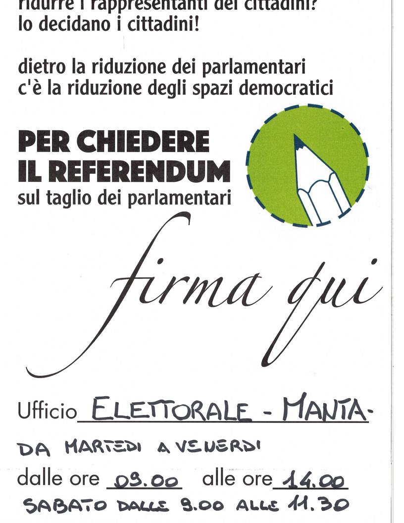 manifesto raccolta firme referendum riduzione parlamentari