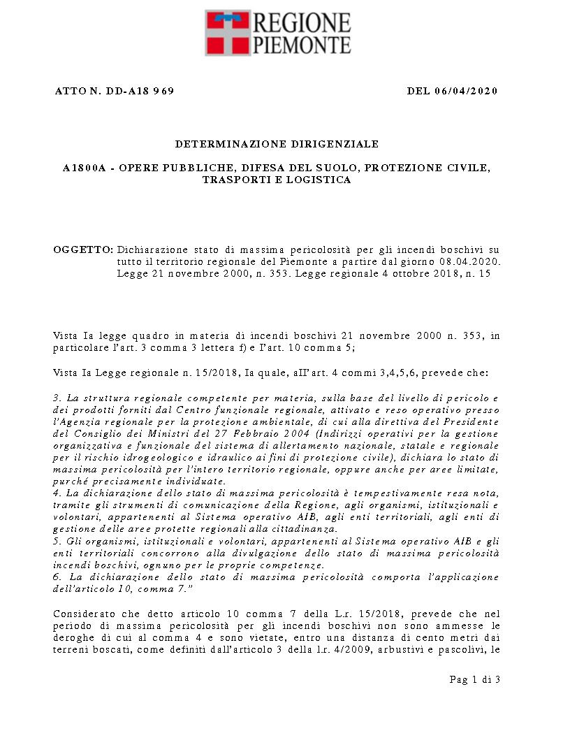 DICHIARAZIONE STATO DI MASSIMA PERICOLOSITA'